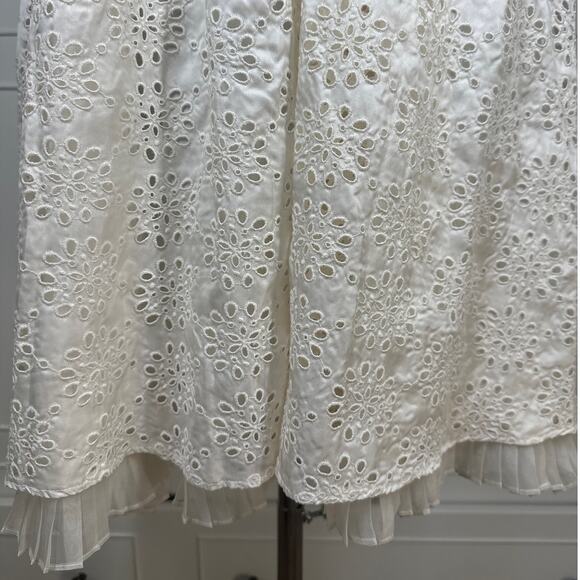 ECI New York 100% Silk Ivory Eyelet Ruffle Mini Spaghetti Strap Dress Size 10 - Picture 15 of 16